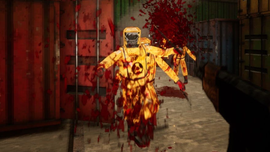 Shooting baddies in radiation suits in retro indie FPS Kvark