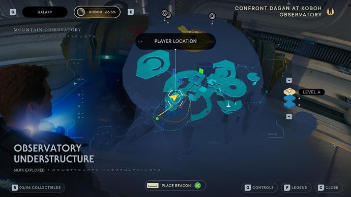 A map showing the location of the Observatory Understructure Stim Canister in Star Wars Jedi Survivor.