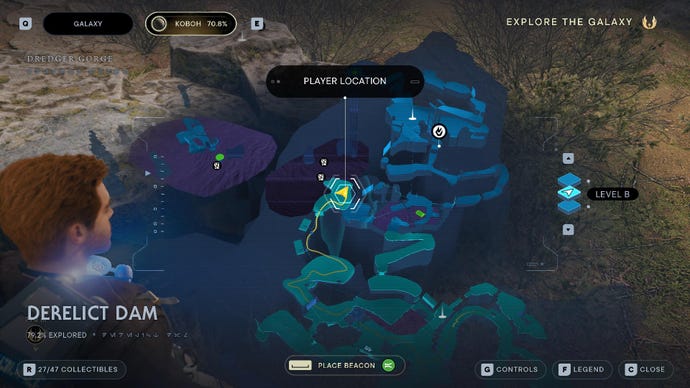 Star Wars Jedi Survivor screenshot showing the location of a priorite shard on the map.