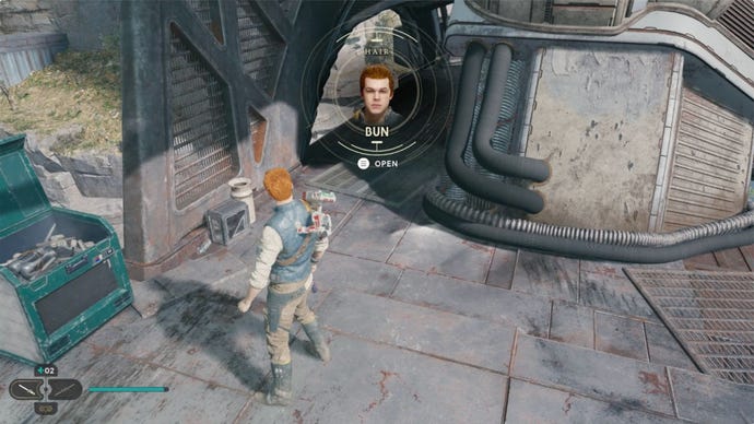 Star Wars Jedi Survivor screenshot showing Cal opening a chest and getting the Bun hair style.
