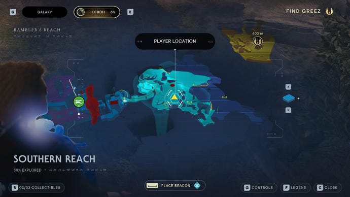 Star Wars Jedi Survivor screenshot showing the location of a Priorite Shard on the map.