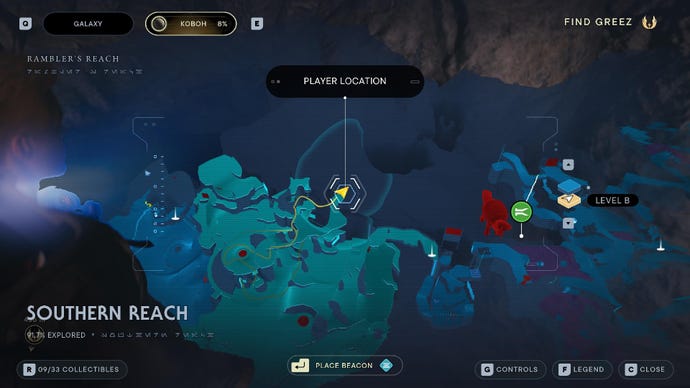 Star Wars Jedi Survivor screenshot showing the location of a Priorite Shard on the map.