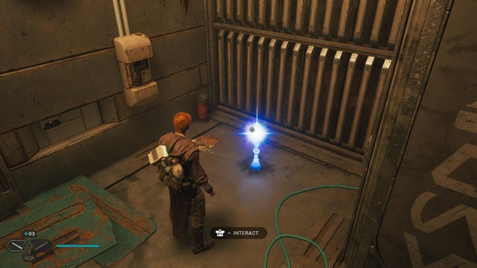 Star Wars Jedi Survivor screenshot showing Cal Kestis staring at a Force Essence.