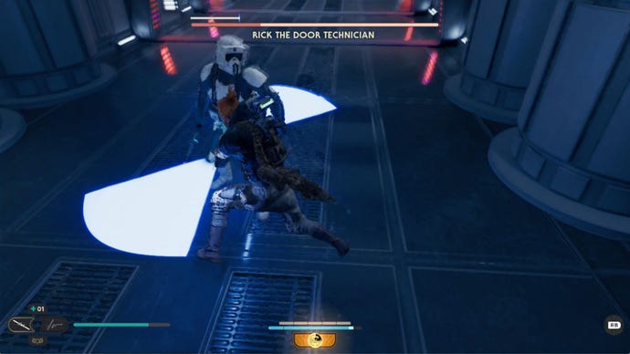 Cal fights Rick, the Door Technician in Star Wars Jedi: Survivor.