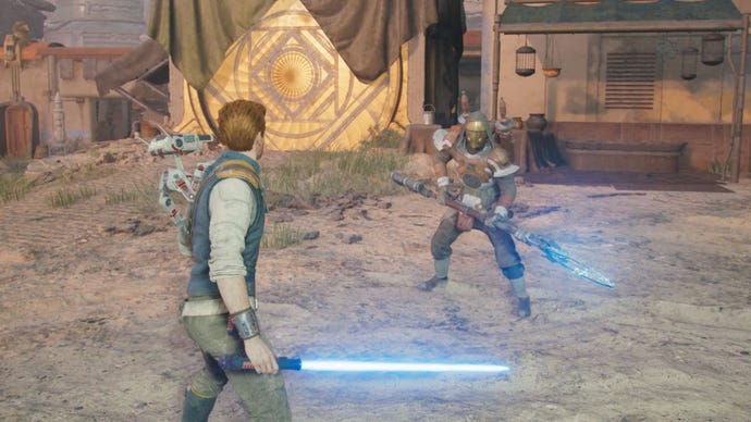 Cal prepares to fight Zeik, a boss in Star Wars Jedi: Suirvivor.